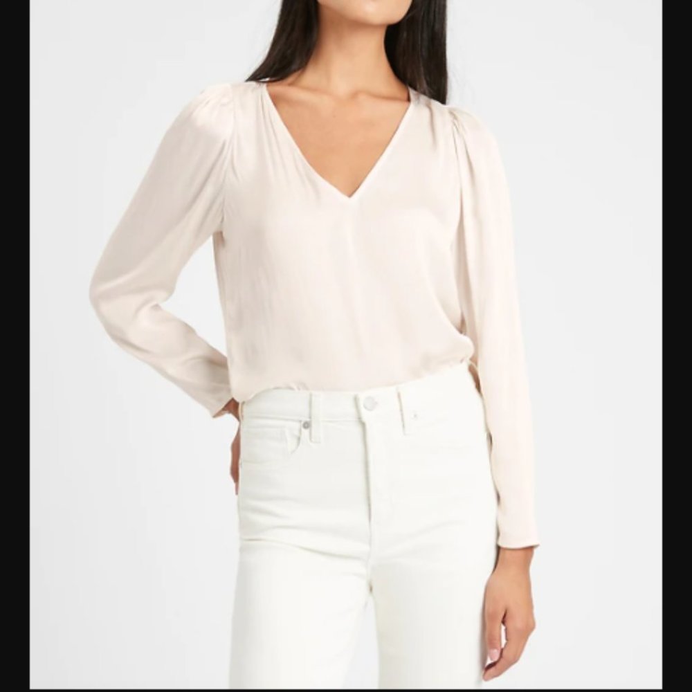 Banana Republic Soft Satin Puff-Sleeve Top XS